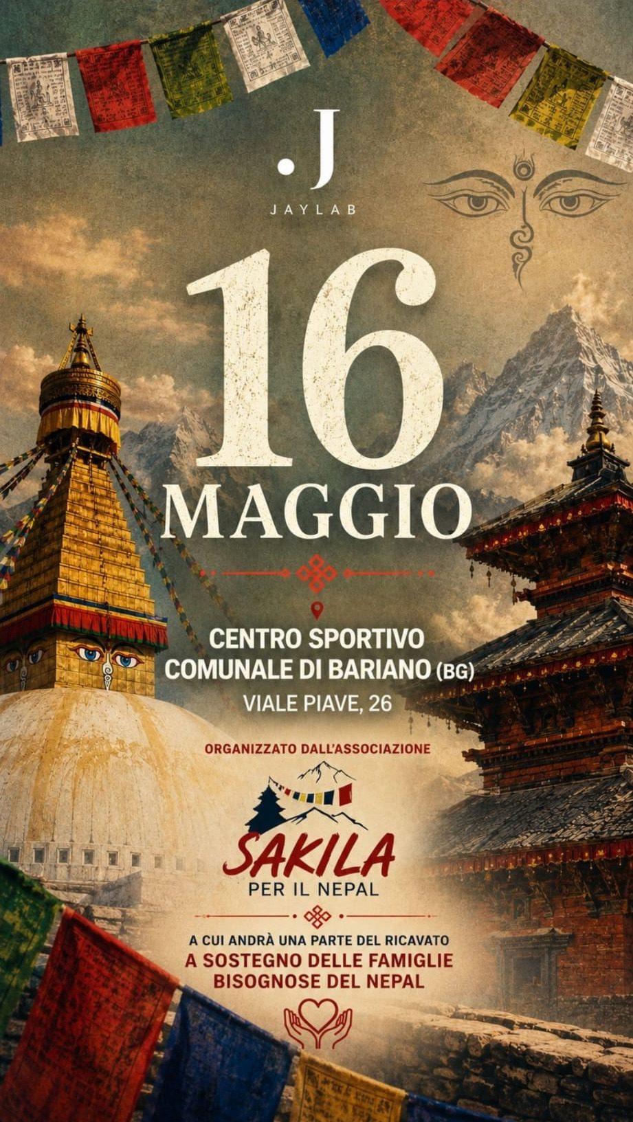 Locandina «16 maggio» di Play for Nepal, organizzato dall'associazione Sakila per il Nepal